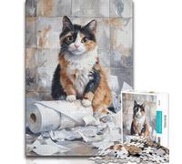 Puzzle 1000 pièces pour Adultes, Cadeaux, Chat Jouant avec du Papier Toilette, Jouets éducatifs et éducatifs, Jeux familiaux, Convient pour la décoration de Bureau, 50x75cm