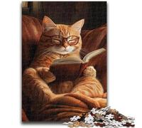 Puzzle 1000 pièces pour Adultes, Cadeaux, Chat lisant Un Livre, Jouets de Divertissement Familial, Jeu éducatif pour Anniversaire, Noël, pour Les 14 Ans et Plus, 50x75cm