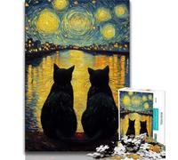 Puzzle 1000 pièces pour Adultes, Cadeaux, Chat Noir sous Le Ciel Nocturne, Aide Le Cerveau à exercer, Jouets addictifs pour cultiver la Patience, Collection d'artistes, Beaux-Arts 75x50cm