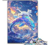 Puzzle 1000 pièces pour Adultes,Cadeaux,Chat sur Un Dauphin,Divertissement en Famille,activités à la Maison,Cadeau d'anniversaire,Cadeaux de Voyage,pour Les Enfants de 14 Ans et Plus (Taille 50x75cm)
