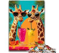 Puzzle 1000 pièces pour Adultes, Cadeaux Girafe Buvant Une Boisson, pour Les 14 Ans et Plus, Jouet éducatif intellectuel décompressant, Excellent Cadeau 50x75cm