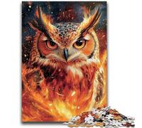 Puzzle 1000 pièces pour Adultes, Cadeaux, Hibou Flamme, Anti-Stress, Vacances à la Maison, Tuer Le Temps avec Affiche Assortie et Feuille de Questions 26x38cm
