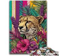 Puzzle 1000 pièces pour Adultes, Cadeaux, léopard doré dans Les Fleurs, Jouet éducatif intellectuel décompressant, adapté aux Couples de 14 Ans et Plus, 26x38cm