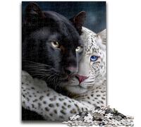 Puzzle 1000 pièces pour Adultes, Cadeaux, léopard Noir et Blanc, Jeux éducatifs, décoration de la Maison, Jeu éducatif pour Anniversaire, Noël, 50x75cm