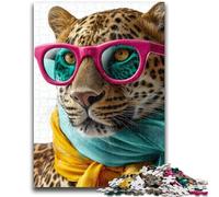 Puzzle 1000 pièces pour Adultes, Cadeaux, léopard Portant Un Foulard, Jouets éducatifs, Jeux de Famille, Cadeaux pour Amis et Famille, 50x75cm