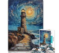 Puzzle 1000 pièces pour Adultes, Cadeaux Phare sous Le Ciel Nocturne, Aide Le Cerveau à exercer, Jouets addictifs pour cultiver la Patience, Collection d'artistes, Beaux-Arts 38x26cm