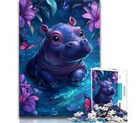 Puzzle 1000 pièces pour Adultes, Cadeaux, Puzzles bébé Hippopotame pour Adultes, Jouet éducatif, Jeux familiaux Amusants, décoration d'intérieur Unique (Taille 38x26cm)