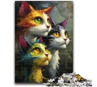 Puzzle 1000 pièces pour Adultes, Cadeaux, Trois Chats, Anti-Stress, séjour, Tuer Le Temps, liste de souhaits avec Le Père Noël, 50x75cm