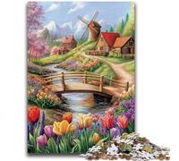 Puzzle 1000 pièces pour Adultes, Cadeaux, Tulipes à la Campagne, Anti-Stress, Vacances à la Maison, tuez Le Temps avec Affiche Assortie et Feuille de Questions 50x75cm