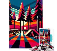 Puzzle 1000 pièces pour Adultes Camping Coucher de Soleil WPAP Popart Apprentissage Jouet éducatif Jeu de Course de Vitesse Manuelle Excellent Cadeau (Dimensions 38x26cm)