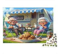 Puzzle 1000 pièces pour Adultes Camping Couple Âgé - Mamie Papi Camping-Car Biscuits Jardin, épais, Robuste, qualité supérieure, Vibrant, Difficile, Antidote au Stress, Cadeau 52x38cm/1000pcs