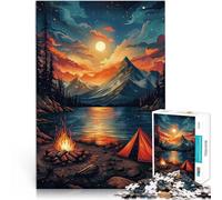 Puzzle 1000 pièces pour Adultes Camping en Montagne avec feu de Camp Fabriqué en Carton pour Les 14 Ans et Plus Jouets stimulants C'est Un pour Toute la Famille。Taille：26x38cm