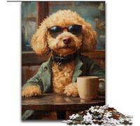 Puzzle 1000 pièces pour Adultes Caniche Buvant du café, Jeu d'activités familiales en Carton pour Adolescents, Casse-tête Stimulant (Taille 26x38cm)