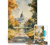 Puzzle 1000 pièces pour Adultes Capitole Aquarelle Découpe Nette Jeu de Concentration Cadeau Jeu de détente Scène de Noël (38x52cm)