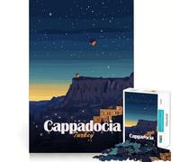 Puzzle 1000 pièces pour Adultes Cappadoce Turquie Montgolfières Nuit Jeu de réflexion Artistique Cadeau Jeu Lent Décoration Murale de Noël (50x75cm)