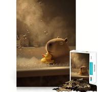 Puzzle 1000 pièces pour Adultes Capybara et Canard dans Un Bain moussant Découpe Nette Jeu de Concentration pour Passer Le Temps Scène de Noël Illustration (38x52cm)