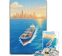 Puzzle 1000 pièces pour Adultes, Cargo Ship in Front of Cityscape | Pour une activité qui demande de la patience : ce puzzle 1000 pièces adulte peut se faire seul ou se partager.