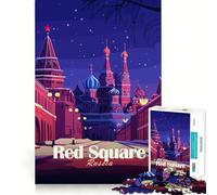 Puzzle 1000 pièces pour Adultes,Carré Rouge,Russie de Nuit,découpe Lisse,activité cérébrale Intelligente,Loisirs Amusants,décoration de Noël (38x52cm)
