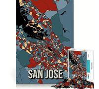 Puzzle 1000 pièces pour Adultes Carte rétro de San José Découpe Impeccable Jeu de Concentration Amusant Cadeau Gratuit Idée Cadeau d'anniversaire (50x75cm)