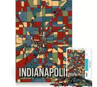 Puzzle 1000 pièces pour Adultes Carte rétro d'Indianapolis Jeu de réflexion et de Calme Cadeau apaisant pour Noël (50x75cm)