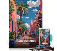 Puzzle 1000 pièces pour Adultes Casablanca,Maroc Affiche de Voyage Découpe Nette Jeu de Concentration Cadeau Jeu pour Passer Le Temps Scène de Noël Art (38x52cm)