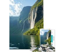 Puzzle 1000 pièces pour Adultes Cascade dans Un Fjord Jeu Difficile et Stimulant pour se détendre et soulager Le Stress Convient aux Personnes de 14 Ans et Plus (38x26cm)