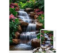 Puzzle 1000 pièces pour Adultes Cascade paisible dans Un Jardin Luxuriant Jeux relaxants Cadeaux pour Femmes Décoration Murale Cadeau d'anniversaire Cadeau de Voyage (38x26cm)