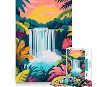 Puzzle 1000 pièces pour Adultes Cascade Tropicale au Coucher du Soleil Jeu de réflexion Amusant et Complexe pour Noël (38x26cm)