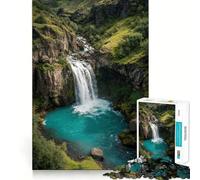 Puzzle 1000 pièces pour Adultes Cascade Turquoise dans Une vallée Verte Découpe précise Jeu créatif et intellectuel Loisirs et Divertissement Cadeau d'anniversaire Amusant (38x26cm)