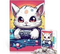 Puzzle 1000 pièces pour Adultes Cat Gamer Gaming Jouets de Jeu pour Cadeau Familial Activités Amusantes à la Maison, Cadeaux d'anniversaire, Cadeaux de Voyage, 75x50cm
