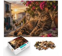 Puzzle 1000 pièces pour Adultes, Cat Sleeping at Sunset by The Sea | Pour le plaisir d'un puzzle classique : ce puzzle adulte 1000 pièces convient aux loisirs calmes en intérieur.
