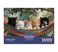 Puzzle 1000 Pièces pour Adultes Cats in Hammock with Birds Puzzle Adulte Jeu Manuel Vacances À La Maison Passer Le Temps Réduction du Stress Cadeaux 52x38cm/1000pcs