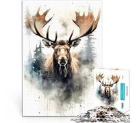 Puzzle 1000 pièces pour Adultes Cerf Aquarelle Aidez Le Cerveau à exercer des Jouets addictifs pour cultiver la Patience Bon Cadeau 38x26cm