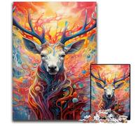 Puzzle 1000 pièces pour Adultes Cerf Art psychédélique Puzzle en Bois Idéal pour Les Amoureux, Cadeau Parfait pour Noël, Nouvel an, Saint-Valentin 50x75cm / 19,68x29,52 Pouces