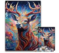 Puzzle 1000 pièces pour Adultes Cerf Art psychédélique Puzzles en Carton Idéal DIY Décoration & Casse-tête Cadeau 26x38cm / 10,23x14,96 Pouces