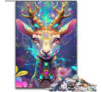 Puzzle 1000 pièces pour Adultes Cerf coloré en Bois, activité Amusante à Faire à la Maison 50x75cm, décoration Artistique à Faire soi-même, Cadeau d'anniversaire idéal