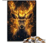 Puzzle 1000 pièces pour Adultes Cerf de Flamme en Carton, Parfait pour s'amuser en Famille Lors des Anniversaires, Taille de Noël 38x26CM Activité de Jeu familiale engageante