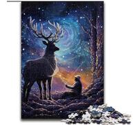 Puzzle 1000 pièces pour Adultes Cerf de la Nuit étoilée Puzzle en Carton, pour Adolescents et Famille, Cadeau de Noël idéal 1000 pièces(26x38cm)