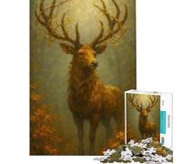Puzzle 1000 pièces pour Adultes Cerf doré dans Une forêt d'automne Défi éducatif Une œuvre d'art Jouet Anti-Stress pour Les 14 Ans et Plus (38x26cm)