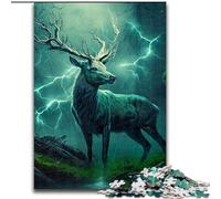 Puzzle 1000 pièces pour Adultes Cerf enchanté dans la tempête en Bois, pour Adolescents et Famille - Jeu de réflexion DIY, 1000 pièces(50x75cm)