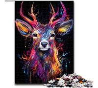 Puzzle 1000 pièces pour Adultes, cerf Graffiti coloré en Bois, décoration Artistique DIY Parfaite ou Cadeau d'anniversaire 50x75cm pour Anniversaires, fêtes et Occasions spéciales