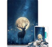 Puzzle 1000 pièces pour Adultes Cerf sous la Lune 1000 pièces pour Adultes Anti-Stress défi Difficile décoration d'intérieur Unique et Cadeaux 26x38cm