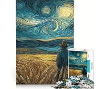 Puzzle 1000 pièces pour Adultes Champ de blé sous Un Ciel étoilé Jeu Impossible Défi Difficile Renforce l'amour Entre Les Couples 50x75cm