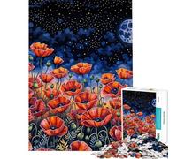 Puzzle 1000 pièces pour Adultes Champ de Coquelicots sous Ciel Nocturne Jeu de Puzzle Amusant pour Adultes Cadeau pour Femmes Niveau Difficile et Stimulant (Dimensions 50x75cm)