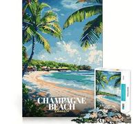 Puzzle 1000 pièces pour Adultes Champagne Beach Vanuatu Affiche de Voyage Décoration Facile à Installer Jeu d'exercice cérébral Moments de détente Jeu Amusant pour Un Anniversaire (38x26cm)