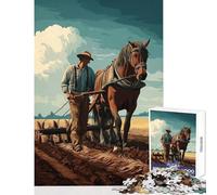 Puzzle 1000 pièces pour Adultes Charrue tirée par Un Cheval dans Un Champ Jeu Anti-Stress et Jouet éducatif pour stimuler Votre Cerveau et Votre dextérité Dimensions 50x75cm