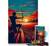 Puzzle 1000 pièces pour Adultes Chasse à l'arc au Coucher du Soleil Art Pop Jeu d'assemblage Facile Jeu de réflexion Amusant et Relaxant Activité d'anniversaire (38x52cm)