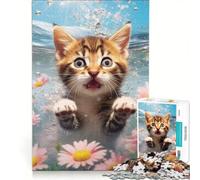 Puzzle 1000 pièces pour Adultes Chat Adorable Qui nage, Jeu Impossible, défi Difficile, renforce l'amour Entre Les Couples 50x75cm