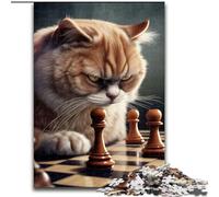 Puzzle 1000 pièces pour Adultes, Chat Amusant Jouant aux échecs, en Carton, Jeu de réflexion pour Adolescents, Cadeau de Vacances idéal, 1000 pièces(26x38cm)