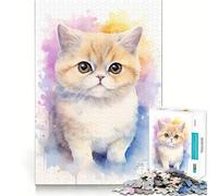 Puzzle 1000 pièces pour Adultes,Chat Aquarelle,Assemblage Fin,Jeu de réflexion Amusant, pour se détendre et Passer Un agréable Moment,Cadeau de Noël ou de Loisirs (38x26cm)
